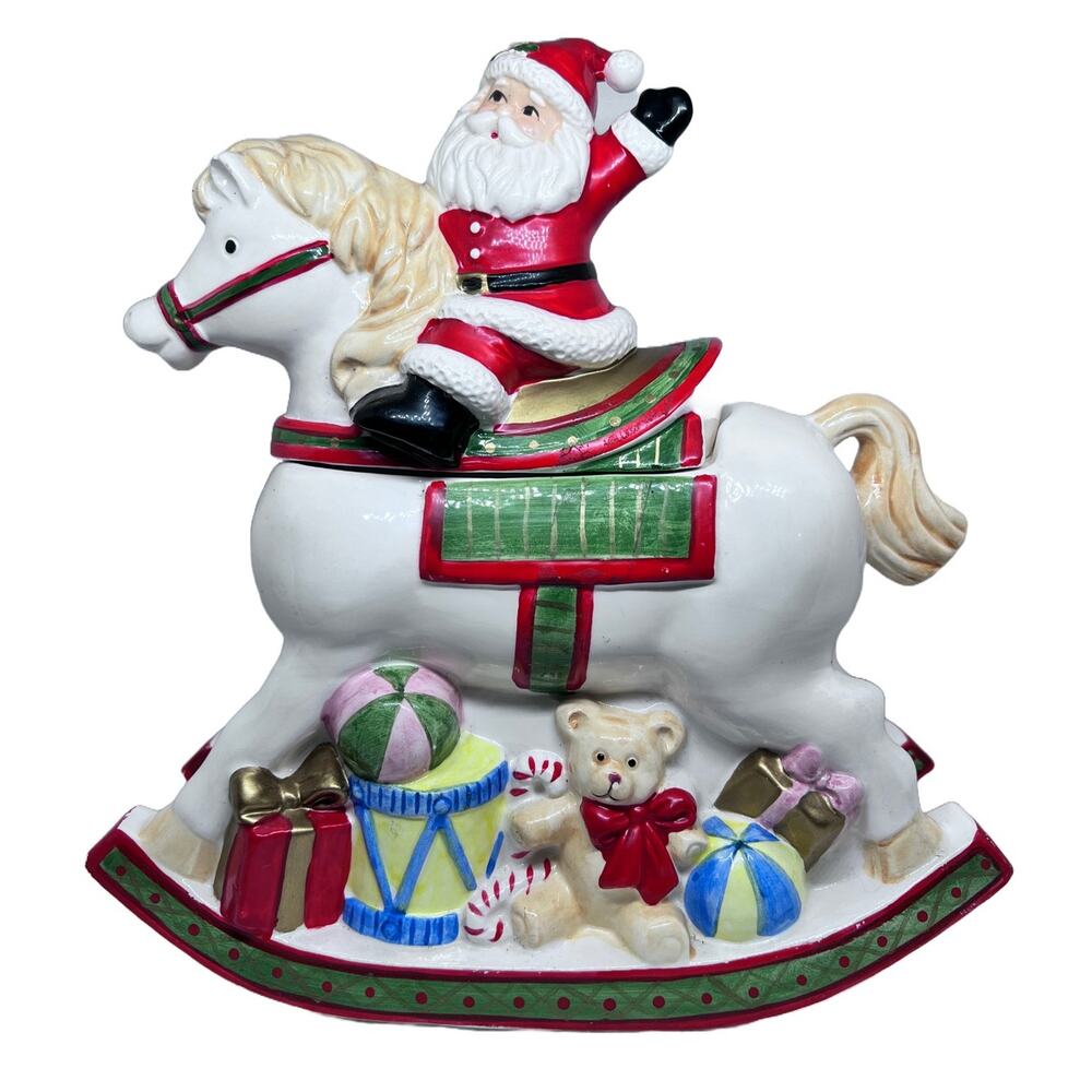 Santa Rocking Horse Cookie Jar OCI Omnibus Fitz and Floyd 1987 HTF VG Condition